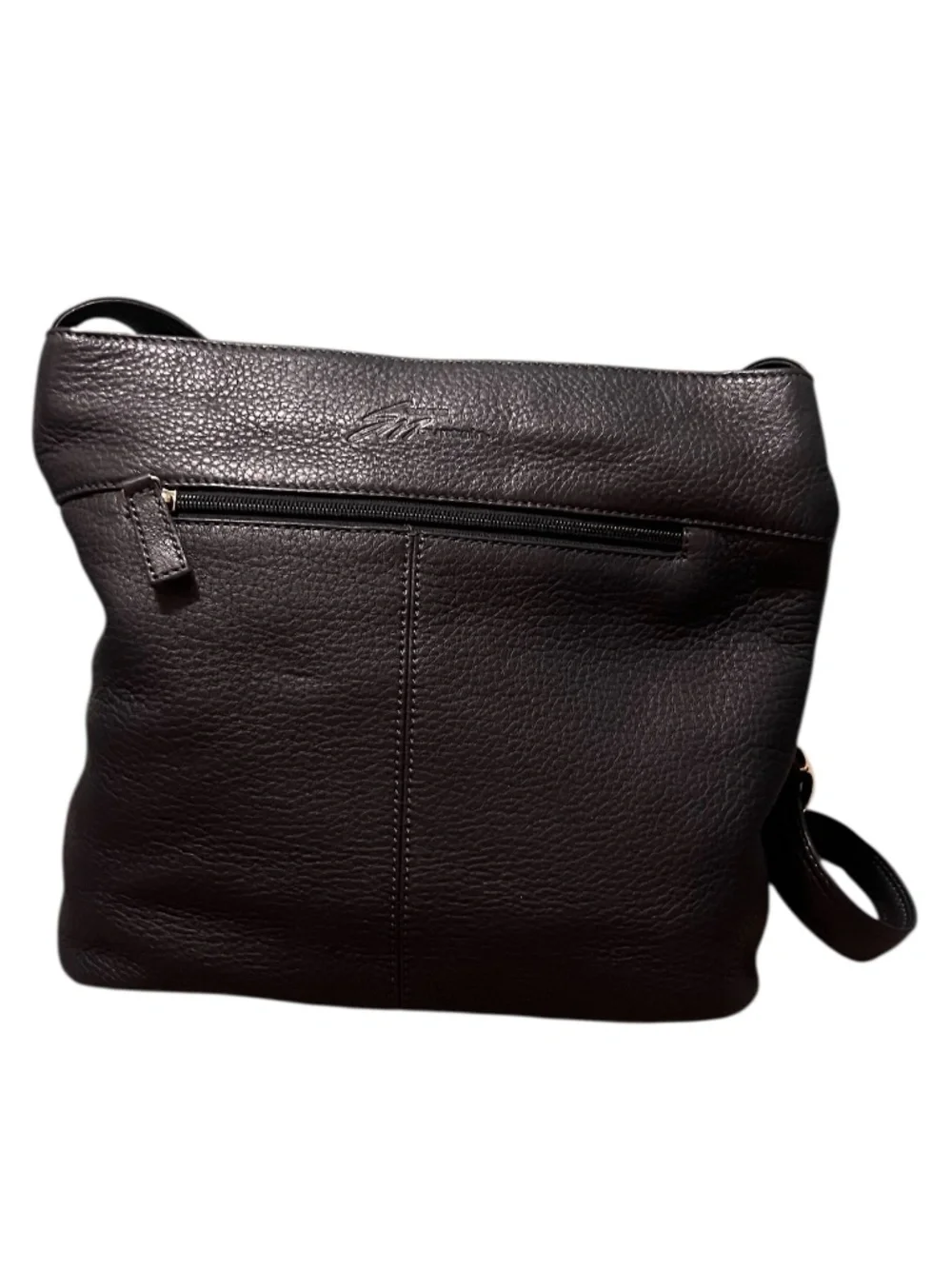 Stone Mountain women's black pebbled leather crossbody bag W/ front flap pocket
